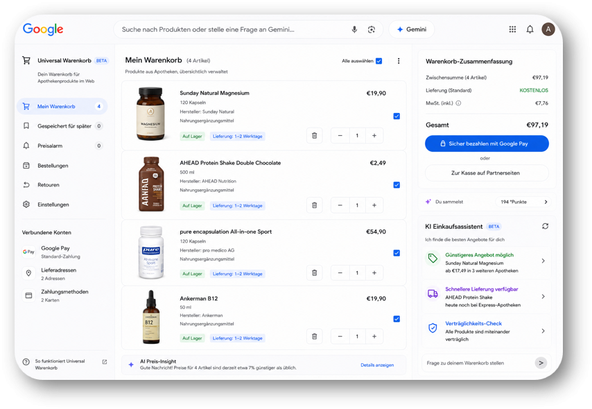 universal cart gemini google