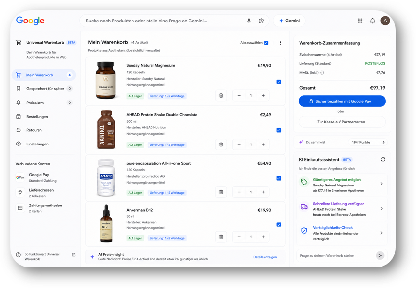 universal cart gemini google